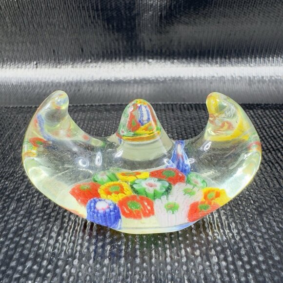 Vintage Chinese Art Glass Holder Brush Pen Holder Millefiori Glass Figurine VTG - Picture 9 of 9